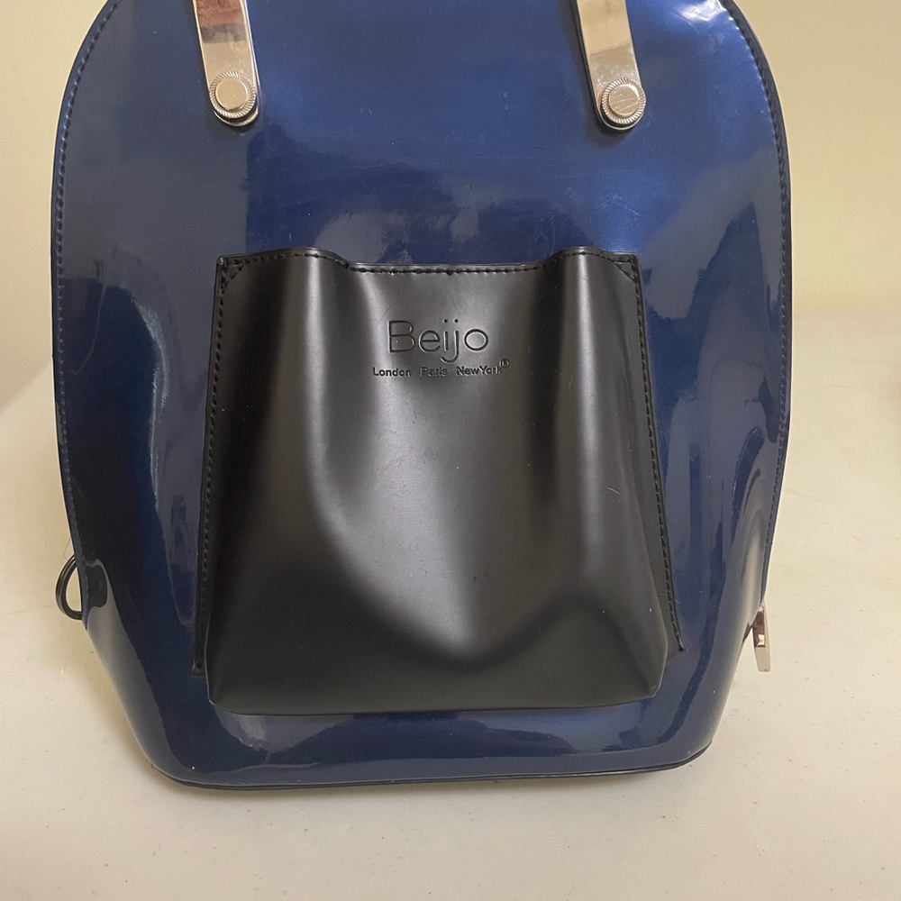 Beijo Patent Leather Blue and Black Women's Bag